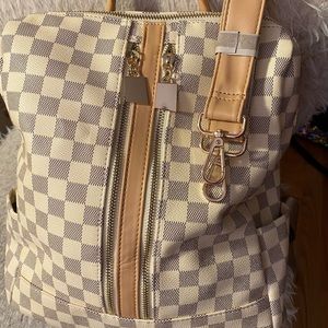 Cream Checkered Backpack 14 in L * 10 In wide